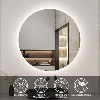 Badspiegel led Rund Touch Wandspiegel Badezimmerspiegel Beleuchtung 80cm Nur Kaltweiß (Einstellbare Image