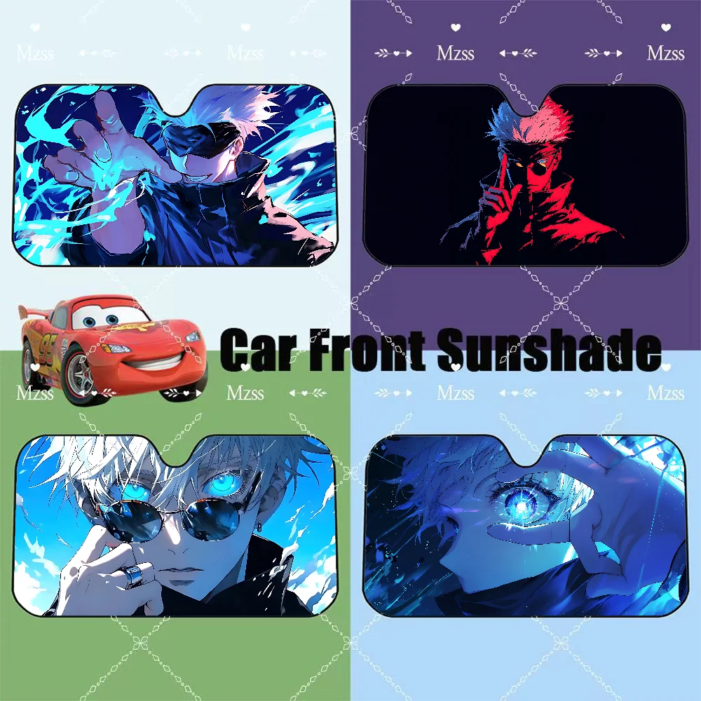 Jujutsu Kaisen Satoru Gojo Auto-Sonnenschutz, Windschutzscheibe, Frontscheibe, 70 x 130 cm, Sonnenblende, Solar-Schutz, kariert, Geschenk, Neuheit, Auto Image
