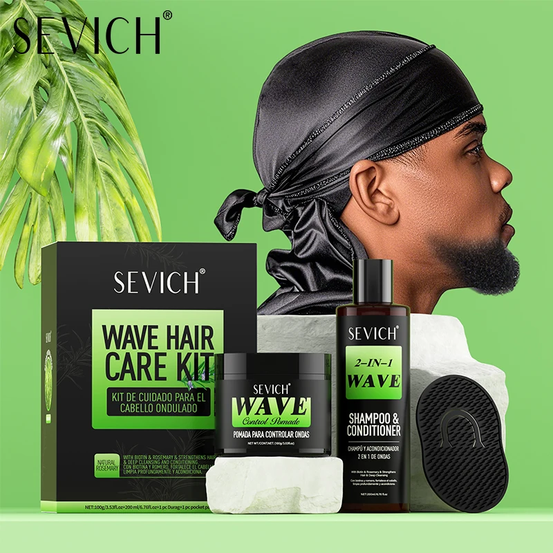 Wave Control Pomade Kit 360-Stil, starker Halt, langlebig, lockiges Haar, Creme mit Pinsel, Seidenlappenkappe, Werkzeug, Accessony, Haarstyling Image