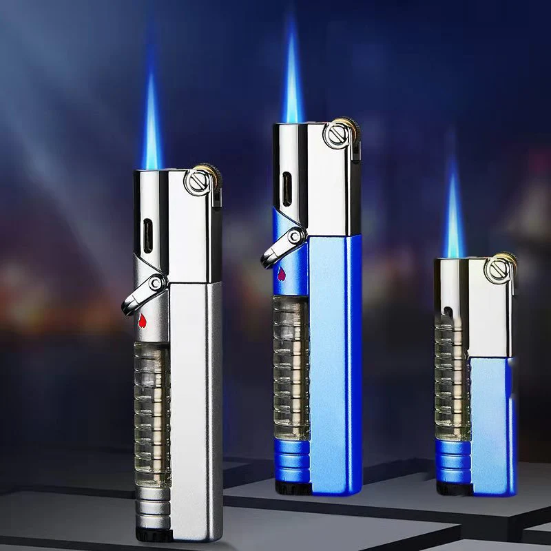 Neue winddichte Butan Metall Feuerzeug nachfüllbare Butan Sicherheitsschloss Feuerzeug BBQ Zündung Zigarre Zigarette Gadgets Männer Geburtstagsgeschenke Image