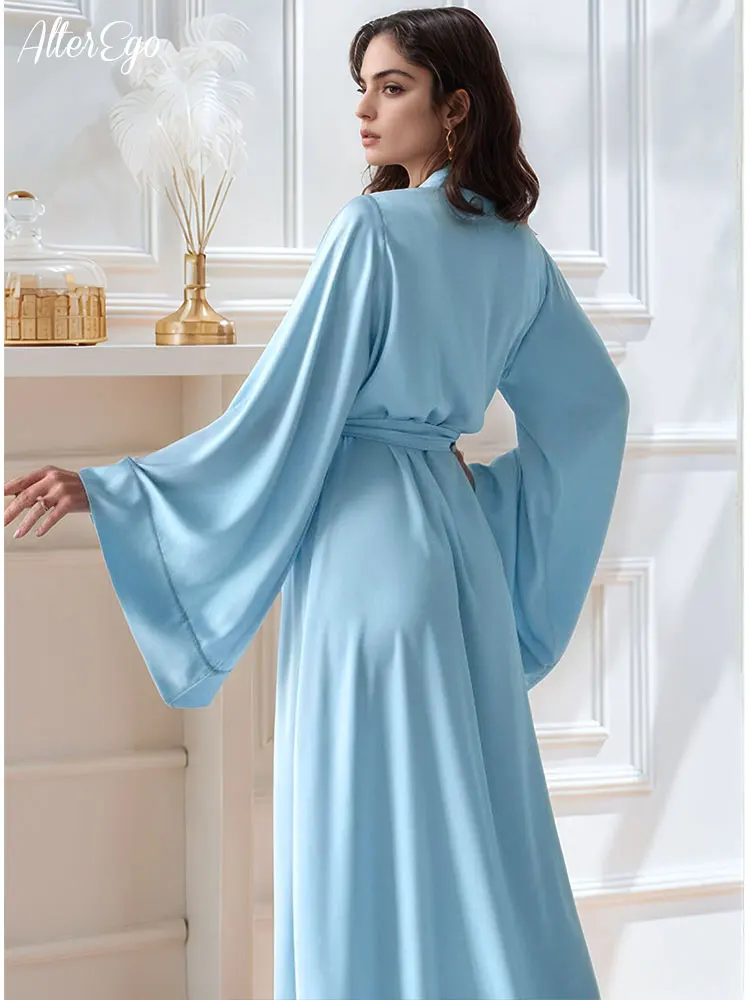 Bodenlanger Braut-Kimono, beige Seiden-Morgenmantel, lange Satin-Robe für Bräute, Brautjungfern-Roben, handgefertigte Dessous, Boudoir-Kimono Image