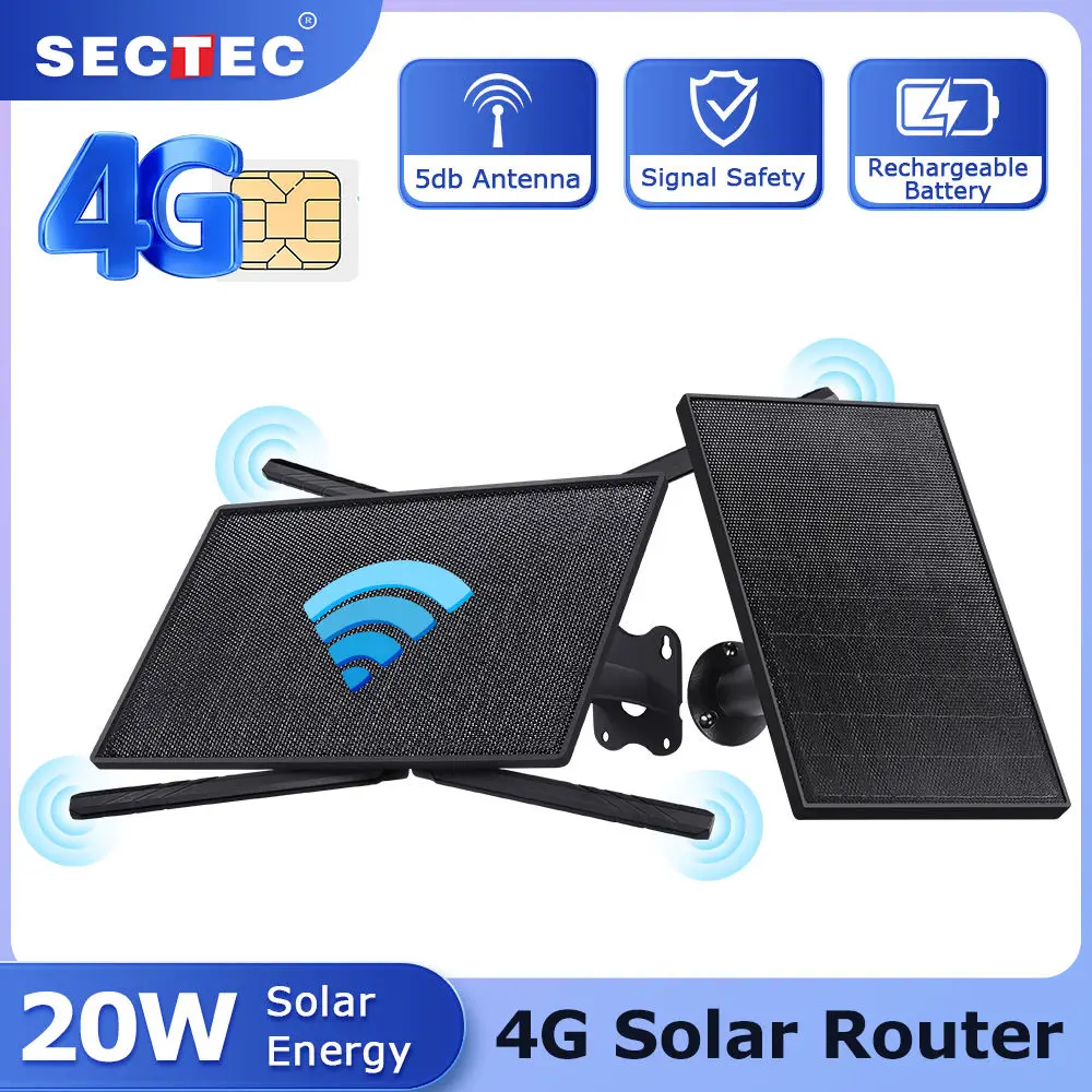 SECTEC 4G SIM-Karten Solar-Router 10W 20100mAh Akku mit SIM-Kartensteckplatz IP66 Wasserdicht für Wildkameras und Überwachungskameras Image