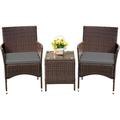 ZgoodZ 3-Piece Patio Furniture Set PE Rattan Wicker Outdoor Conversation Set with 2 Chairs and Side Table All-Weather Porch and Garden Seating for Balcony Backyard or Deckï¼ŒBrown/Grey