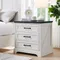 Farmhouse Nightstand with Charging Station, with 3 Large Drawers & Bar Handles, Rustic Wood Small