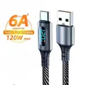 Cavo dati in nylon da 6A 120W USBA a tipo C Cavo dati super veloce per Xiaomi POCO Samsung con cavo display digitale a LED