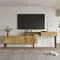 ​ ​ Meuble TV moderne à deux niveaux, étagère flottante et meuble de base, pieds en fer noir, salon