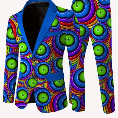 TEMU Dopamine Patterned Men's Suit Set, Casual High-end Wrinkle-free Tailored Suit And Trousers. Image