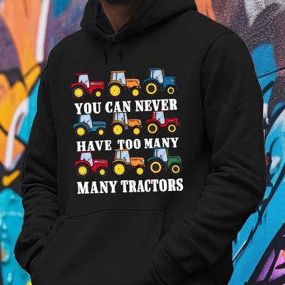 TEMU You Can Many Tractors Print, Men' Casual Hoodie With Drawstring And Kangaroo , Comfy Long Sleeves Pullover Hoodie, Autumn And Winter Top For Men Image