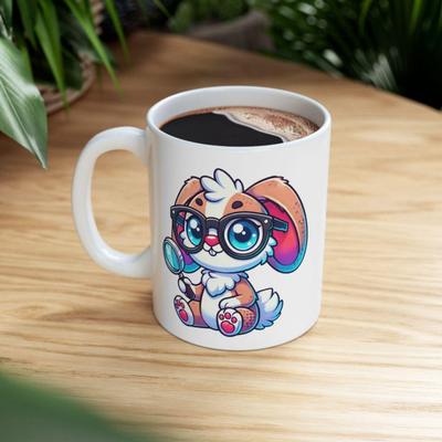 TEMU Cute Detective Nerd Bunny Ceramic Mug, Perfect Gift For , Home Decor, Coffee Tea Cup, Mug 1pc. Image