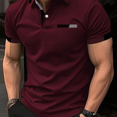 TEMU Elegant Men's Color Block Shirt - Casual & Stylish, Short Sleeve, Button Detail, Home Or Out Image