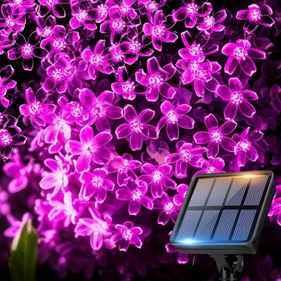 TEMU Pink Cherry Solar String Lights - 100/50/20 Led, Ipx4 Outdoor Solar Lamp For Birthday, Day, Party, Ramadan, Wedding, Holiday Garden Fence Patio Yard Christmas Tree Lawn Party Supplies, 8 Mode Image