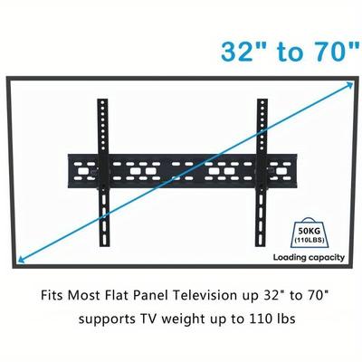 TEMU 32-70 Inch Tiltable Tv Wall-mounted Bracket, Anti-dumping Adjustable Screen Wall-mounted Bracket, Black Bedroom Tv Bracket, No Punching Load-bearing 60kg Image