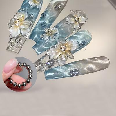 TEMU 6pcs/20pcs Shining And Tools Magnets And Wire With Cat Eye Nail Glue Can Draw Out Love, , And Many 20pcs Small Round Beads Make Summer Beach Ripple Pattern Image