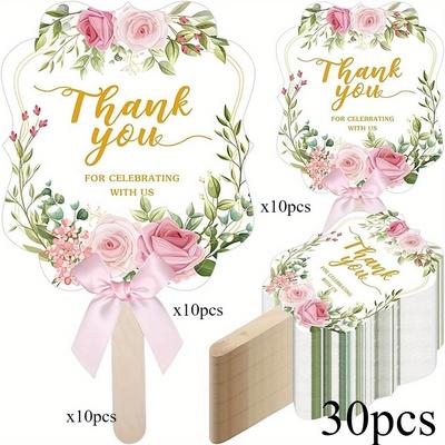 TEMU 30pcs Wedding Hand Fans For Guests - Bulk Handheld Wedding Favors With Handle, Thank You For Celebrating With Us, Paper Material, Wedding Ceremony & Bridal Shower Image