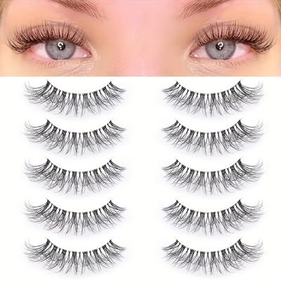 TEMU 5 Pairs Cat Eye False Eyelashes, D 10-18mm With 3d Natural Look, Soft Mink Lashes For Everyday & Date Night Makeup, Beginner-friendly & Reusable, Exquisite Length & Volume For Stunning Image