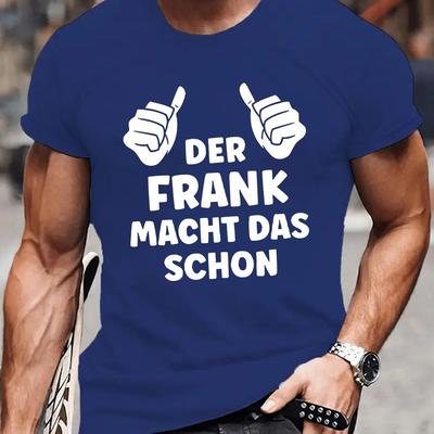 TEMU Der Frank Macht Das Schon Men's Graphic Short Sleeve T-shirt - Navy Blue Casual Summer Tee With Design, Lightweight Breathable Fabric, Regular Fit, Machine Washable Image