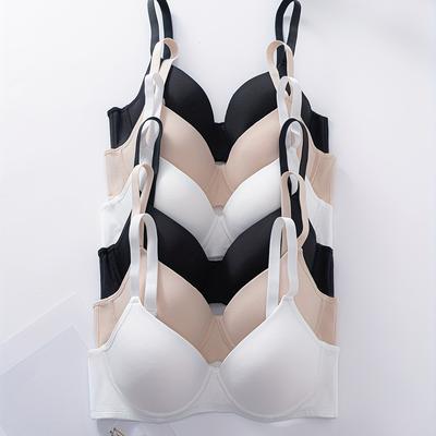 TEMU Elegant Push Up Bra Set For Women - High Support Solid Color Polyamide Knit Fabric With Non-removable Cups, Shoulder Detail, Steel Wire Enclosure - 6-pack Adult Bras For Lifting And Firming Image