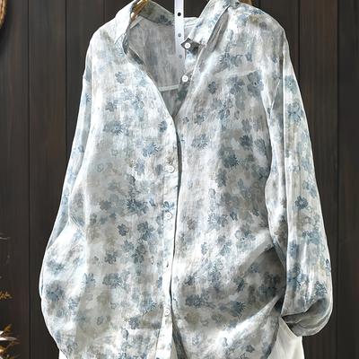 TEMU Es70603 Elegant Plus Size Women's Fashion Printed Long Sleeve Shirt Image