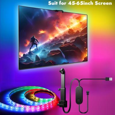 TEMU Rgb+ Lights For Tv Backlight, Usb Powered Backlight Kit With Cmaera, Color Changing Strip Lights For 45-75 Inch Tvs, Ambient Lighting For Gaming & Home Theater Image