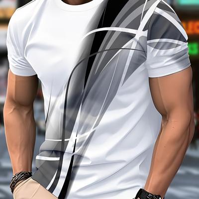 TEMU Men's Casual Graphic T-shirt With Print - White & Art Design, Regular Fit Round Neck, Machine Washable Image