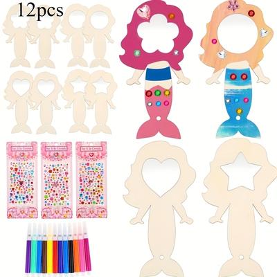 TEMU 12pcs Diy Wooden Mirror Set - Hand-painted Mirror Unfinished Handheld Mirrors, Personalization, Birthday, Christmas Gifts, Mermaid Theme Party Supplies, Wooden Supplies| Design|wooden Frame Image