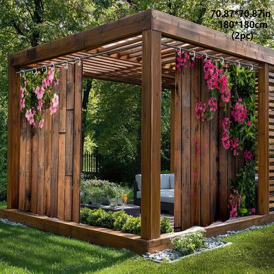 TEMU Open 2pcs Outdoor Curtain Brown Board Flower Sunshade Curtain Yard Curtains Garden Curtain, Suitable For Courtyard Garden, Outdoor , Patio, Porch, Balcony, Garage Door Decorative Outdoor Curtains Image