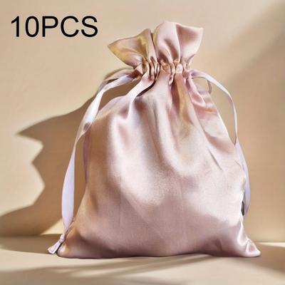 TEMU 10pcs Elegant Satin Drawstring Gift Bags With Ribbon Ties - Weddings, Festivals, And Parties, Polyester Material, English Text, Party Accessory | Satin Bag | Polyester Fabric, Wedding Accessorie Image