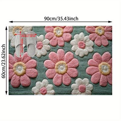 TEMU 1pc, A Cute Pink And White Floral Pattern Printed Sufiber Mat, Cashmere Anti-slip Mat, Suitable For Holiday Party Decoration, Kitchen Bathroom Dining Room Bedroom, As A Gift Image