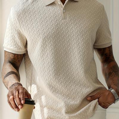 TEMU Men's Casual Shirt Short Sleeve - Solid Brown, Textured Knit Fabric, Classic Collar & Button Detail, Machine Washable, Versatile Wear, Stylish Design, Image