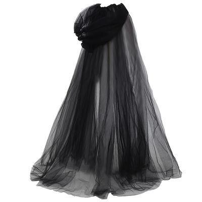 TEMU Elegant Halloween Cape For Women - Vintage Hooded Cloak With Flowing Black & White Tulle Design, Costume Parties And Themed Events, Halloween Costume Image
