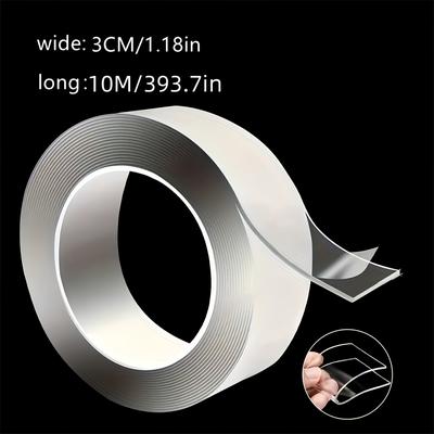 TEMU 10m/32.7ft Roll Of Nano Dual-sided Tape - Strong, Transparent Adhesive For Use, Washable & Residue-free On Plastic, Wood, Glass, Stone, Metal, 1cm/39.37in Wide, Nano Heavy Duty Dual-sided Tape Image