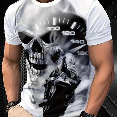 TEMU Men's 3d Motorcycle Skull Print, Suitable For Outdoor Sports T-shirt Image