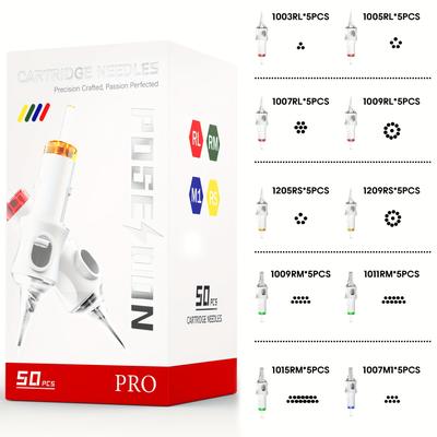 TEMU Poseidon 50pcs, Tattoo Cartridge Stainless Steel Needles, Tattoo Needle Cartridge Round Liner For Tattoo Pen, Tattoo Supplies For Beginners Or Artists Image