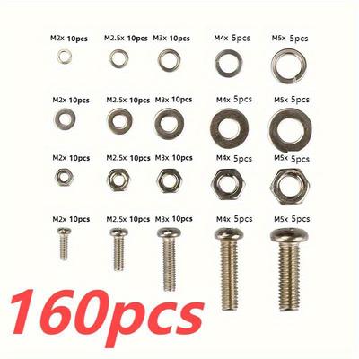 TEMU 160/320pcs Stainless And Bolt Assortment Kit - M2 M2.5 M3 M4 M5 Metric Nut And Bolt Assortment - Ss304 An Head Screws Nuts Bolts For Diy And Home Repairs. Image