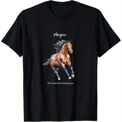 TEMU T-shirt, 100% Shirt For Men Women Dad Mom , Black Round Horse Shirt Men, Sweat-absorbing And Breathable, , Wearable In All Image