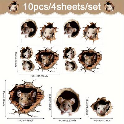 TEMU 10- Wall Stickers, Lifelike Self-adhesive Vinyl Mouse Decals, Easy Fairy Tale Mouse Art, Removable Wall Decor For Baseboards, Stairs, Home, Bedroom, Living Room Image