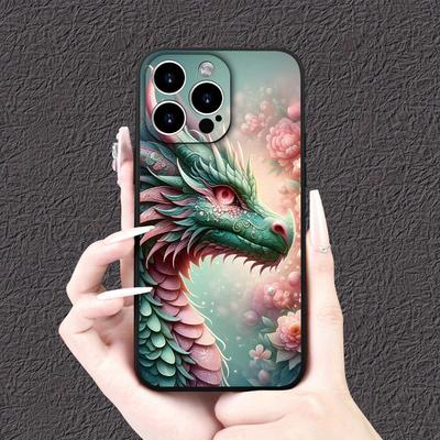 TEMU Dragon Print Matte Black Tpu Basic Case For 15/14/13/12/11/xs/xr/x/7/8/plus/pro/max/mini With Camera Lens Protection - Cool Design For Men And Women Image