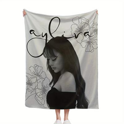 TEMU Flannel Blanket - Lightweight Throw With Elegant Floral & Portrait Print, Mixed Colors For Sofa, Bed, Travel, Picnic - Perfect Gift (a3 Size), , Decorative Throw, Soft Flannel Material Image