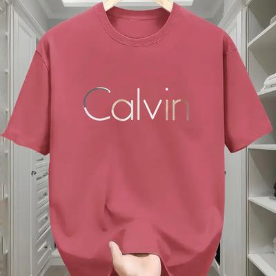 TEMU Men's Casual Short Sleeve T-shirt - Letter Print, Glossy Finish, Regular Fit Round Neck, , Machine Washable Summer Essential, | Clothing Image