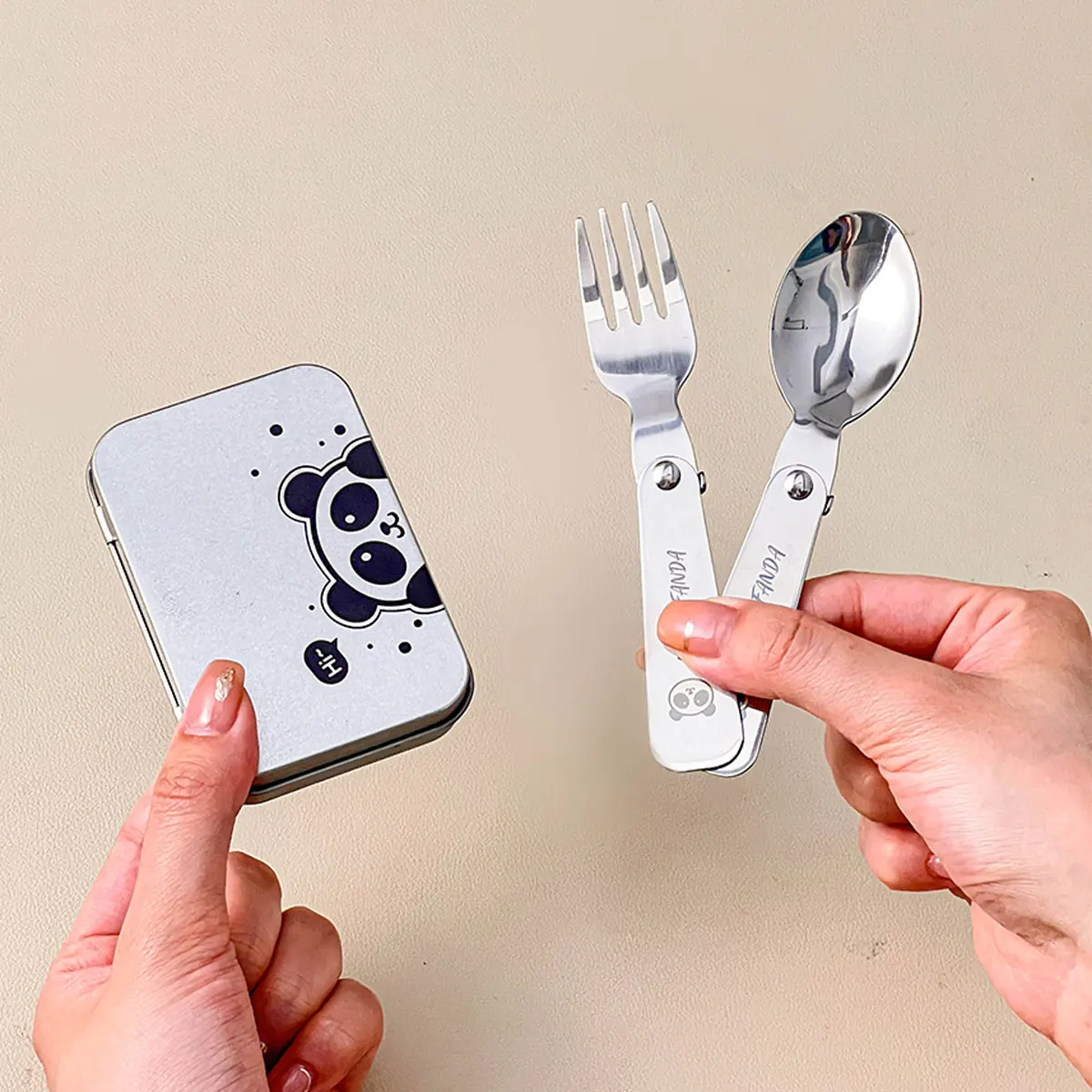 WORTHBUY 3 teile/satz klappbare Besteck Set Gabel Löffel mit Box Camping Picknick tragbare 304 Edelstahl faltbare Geschirr-Set Image