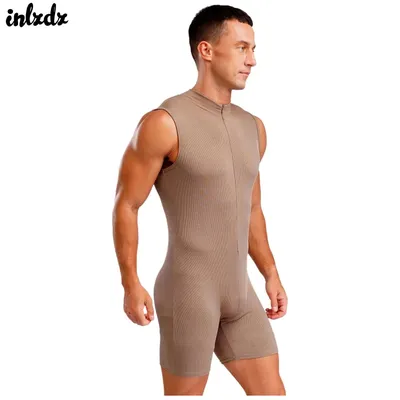 Herren Boyleg Reißverschluss Onesie Overall Pyjama Strampler Stehkragen Nachtwäsche Dehnbar Lässig Sport Body Bodybuilding Gym Fitness Image
