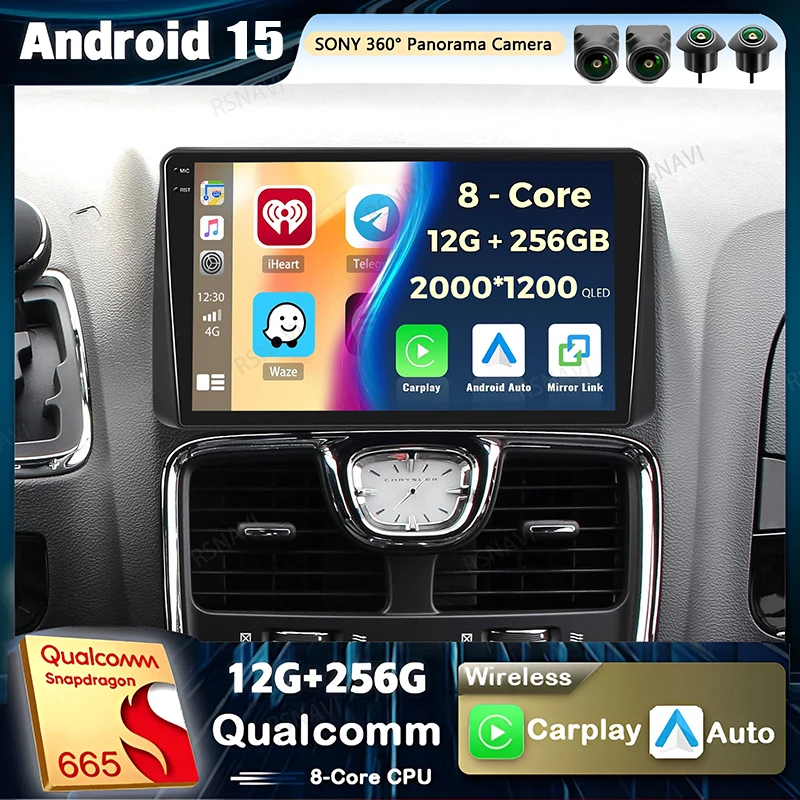 Android 15 Carplay Auto Radio Für Chrysler Grand Voyager 5 Für Dodge Grand Caravan 2008 2011-2020 GPS multimedia Stereo Kopf Einheit Image