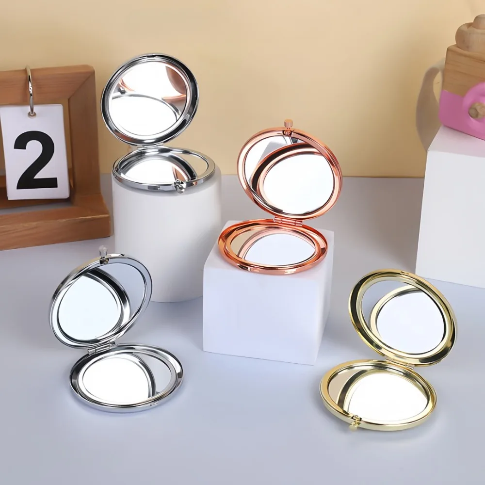 Tragbarer Hand-Taschen-Make-up-Spiegel aus Metall, zum Aufstehen, für Reisen, kompakt, zusammenklappbar, doppelseitig, kleiner Spiegel, doppelseitig für Damen