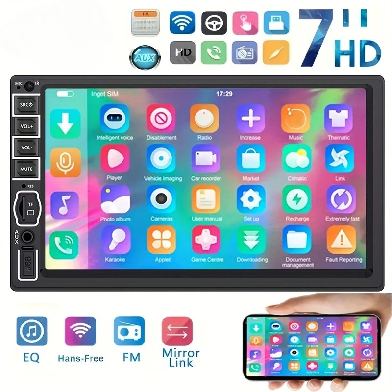 17,78 cm Autoradio-Radio, MP5-Player mit Lenkrad, Fernunterstützung, Mirror Link B-T, Touchscreen, USB, TF, FM, AUX Image