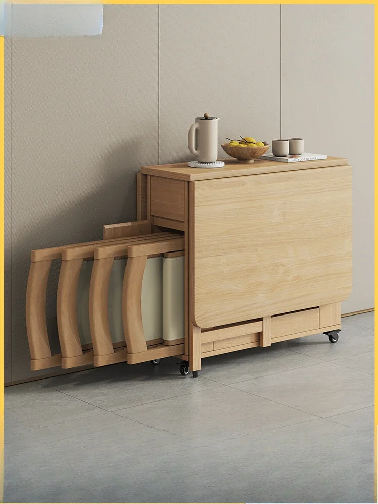 Klappbarer Esstisch aus Massivholz, kleine Kombination aus Esstisch und Stuhl für den Haushalt, einfach, modern, beweglich, für 6 Personen