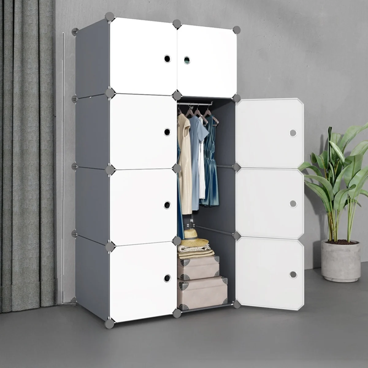 Einfacher Kleiderschrank für den Heimgebrauch im Schlafzimmer, zusammengebauter Aufbewahrungsschrank, geeignet für Mietwohnungen, Stoffschrank, kleiner Aufbewahrungsschrank für Wohnheime, robust und