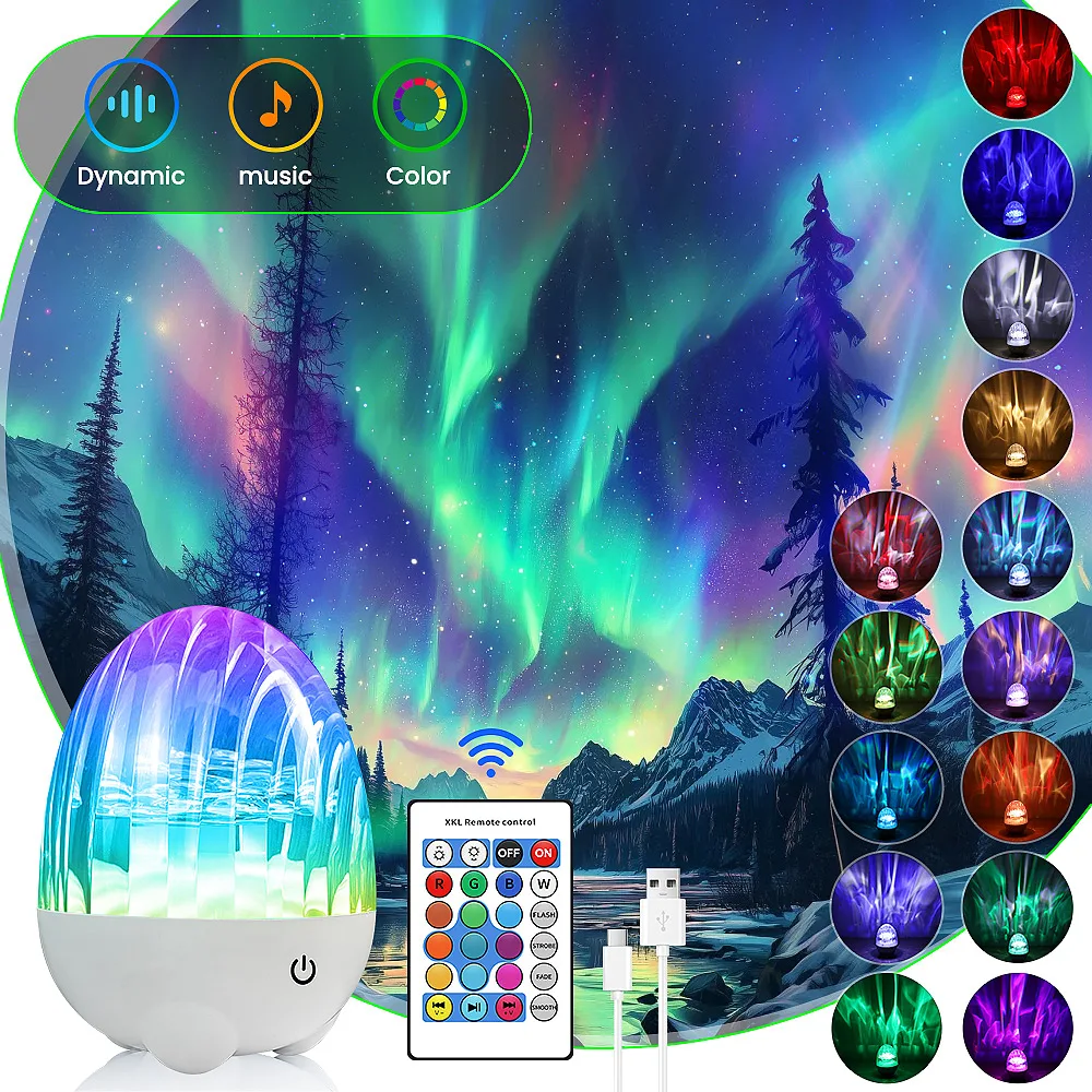 Dynamisches rotierendes Dinosaurier-Ei-Stimmung-Nachtlicht, 13-Farbwechsel, wiederaufladbare USB-Projektorlampe mit Touch- und Fernbedienung für den Raum