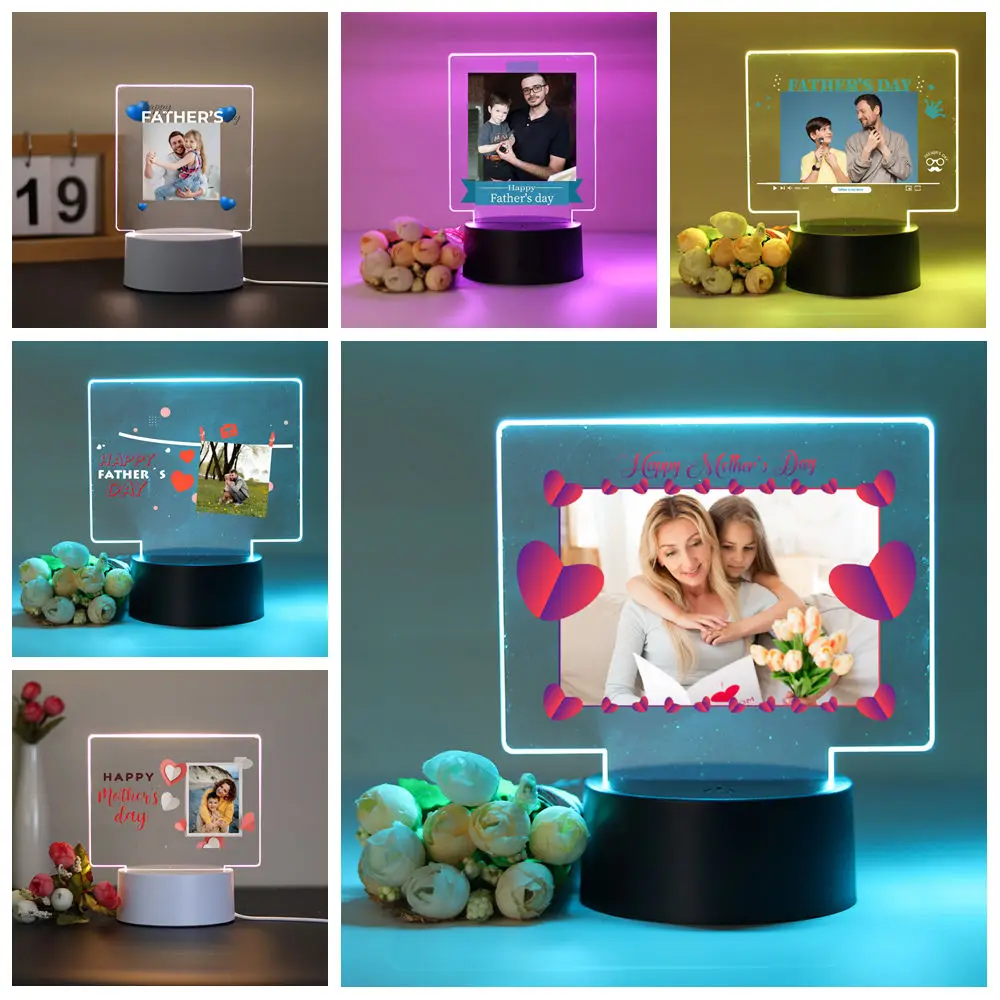 NEUE Personalisieren Sie benutzerdefinierte Bilder Vatertag Nachtlicht 3D Illusion Lampe Mange Avatar Room Decor Geschenk RGB Nachtlichter Led