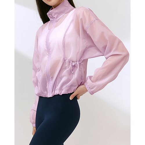 Damen Einfarbig Tennis-Sportjacke Langarm Kordelzug Reißverschluss Tasche Schnelltrocknend Atmungsaktiv Tennis Golfspiel Pickleball Stehkragen Jacke Weiß Gelb Rosa Tennisbekleidung Image