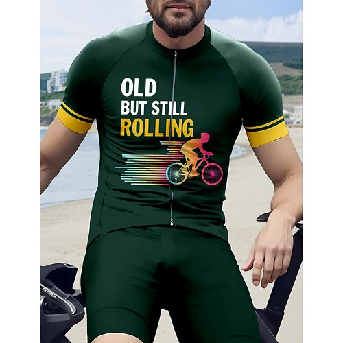 Herren Radtrikot Grafik Geometrisch Buchstaben Zahlen Kurzarm Fahhrad T-Shirt Oberteil mit 3 Gesäßtaschen UV-beständig Schnelltrocknend Frontreißverschluss Reflektierende Streifen Sport Schwarz Image